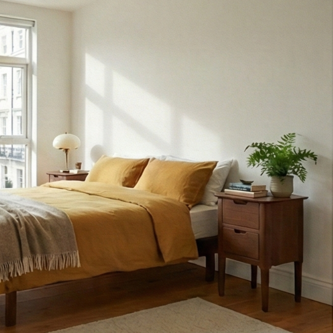 Norway Narrow Walnut Bedside Table | Small Space
