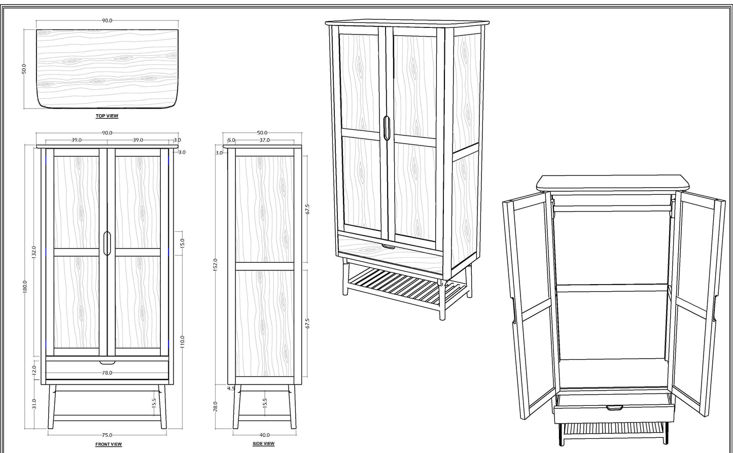 Norway Walnut Wardrobe | Hanging Space | Drawer