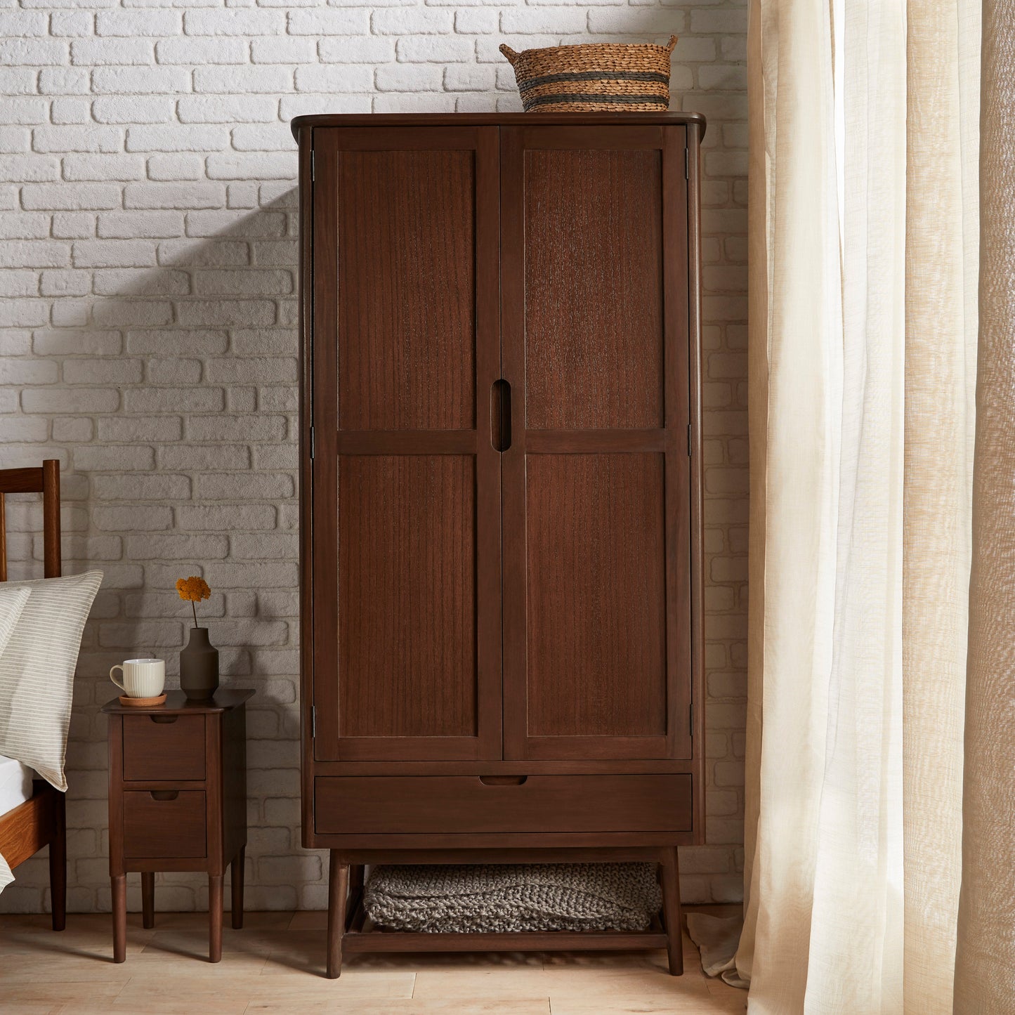 Norway Walnut Wardrobe | Hanging Space | Drawer