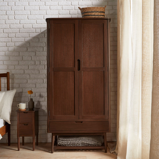 Norway Walnut Wardrobe | Hanging Space | Drawer
