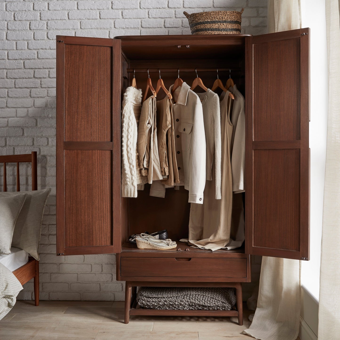 Norway Walnut Wardrobe | Hanging Space | Drawer