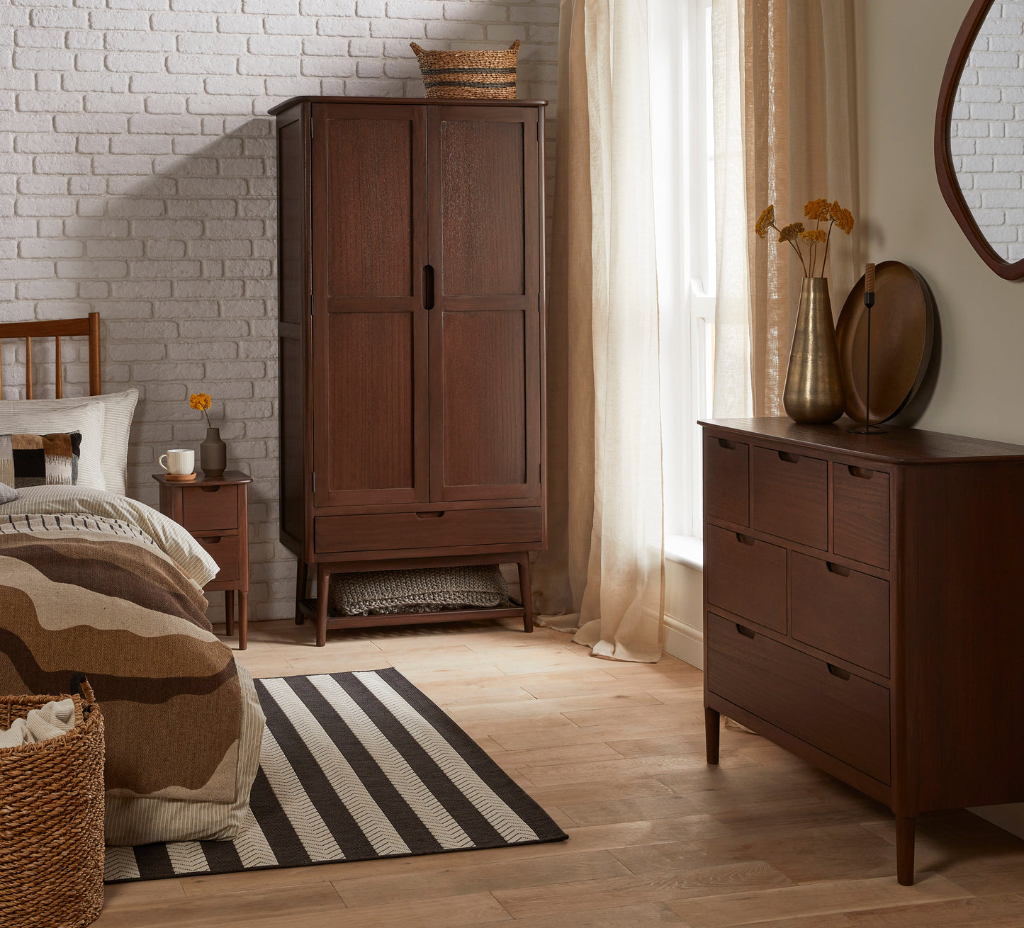 Norway Walnut Wardrobe | Hanging Space | Drawer