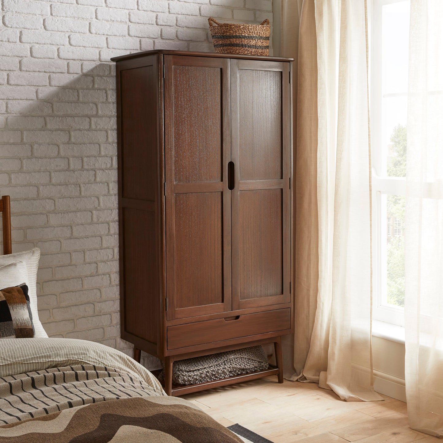 Norway Walnut Wardrobe | Hanging Space | Drawer