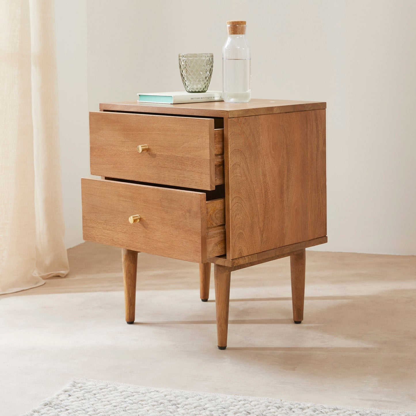 Oslo Bedside Table Scandinavian Light Walnut Solid Wood Shop Online UK