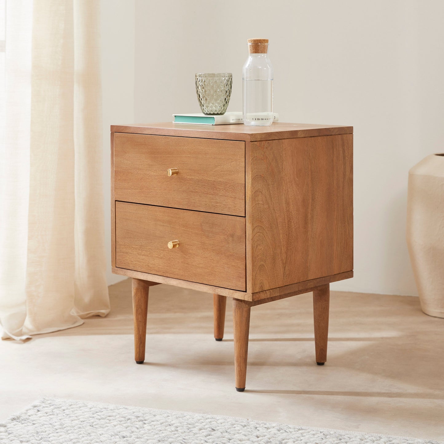 Oslo Bedside Table Scandinavian Light Walnut Solid Wood Shop Online UK