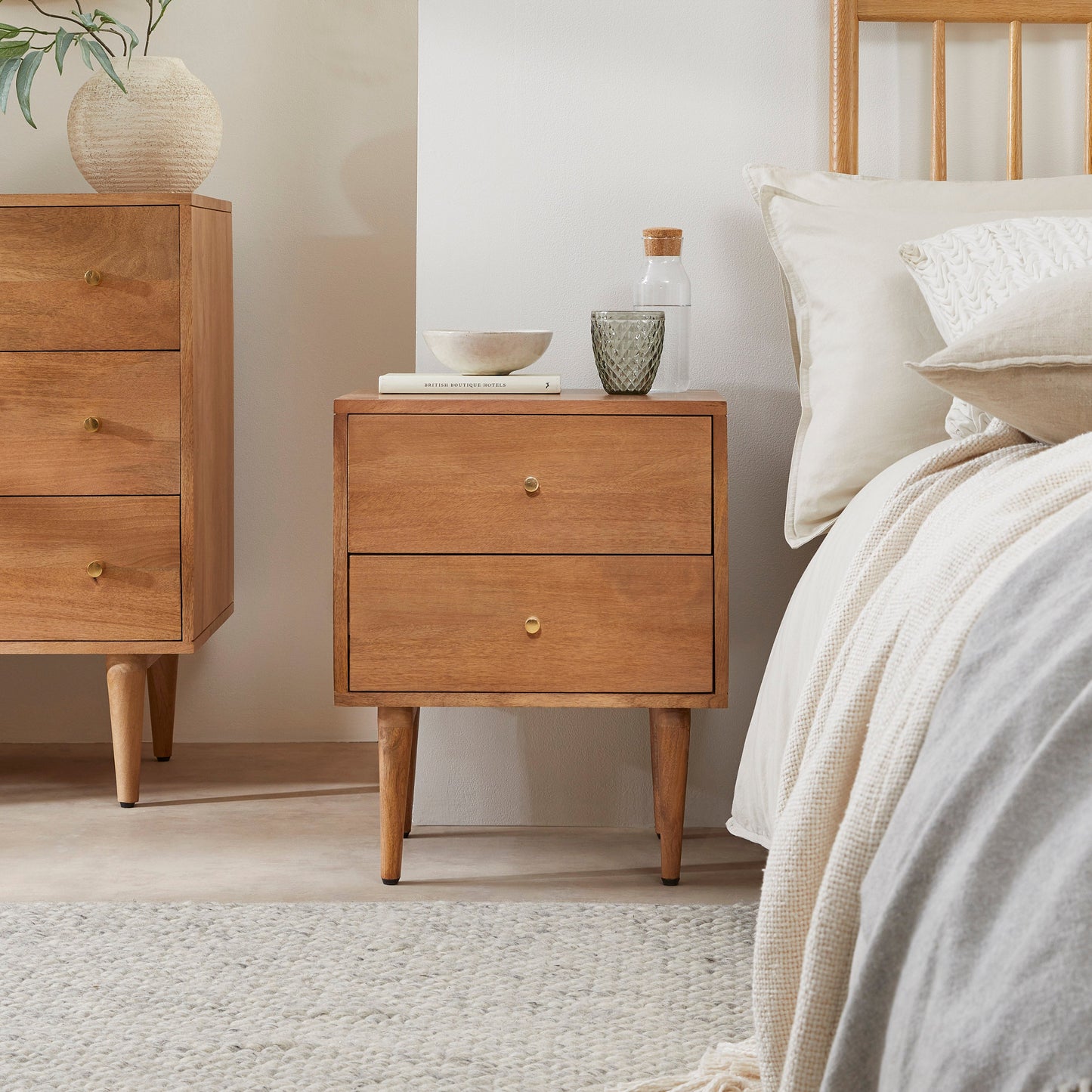 Oslo Bedside Table Scandinavian Light Walnut Solid Wood Shop Online UK