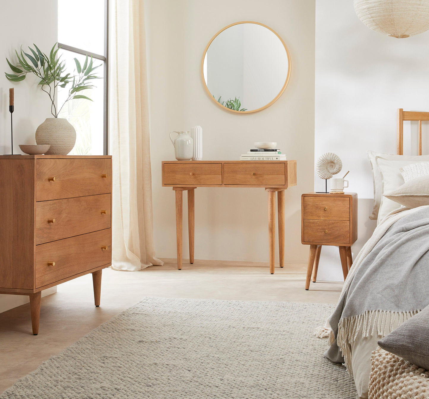 Logan Scandinavian Light Walnut Narrow Bedside Table Night Stand | Small Space