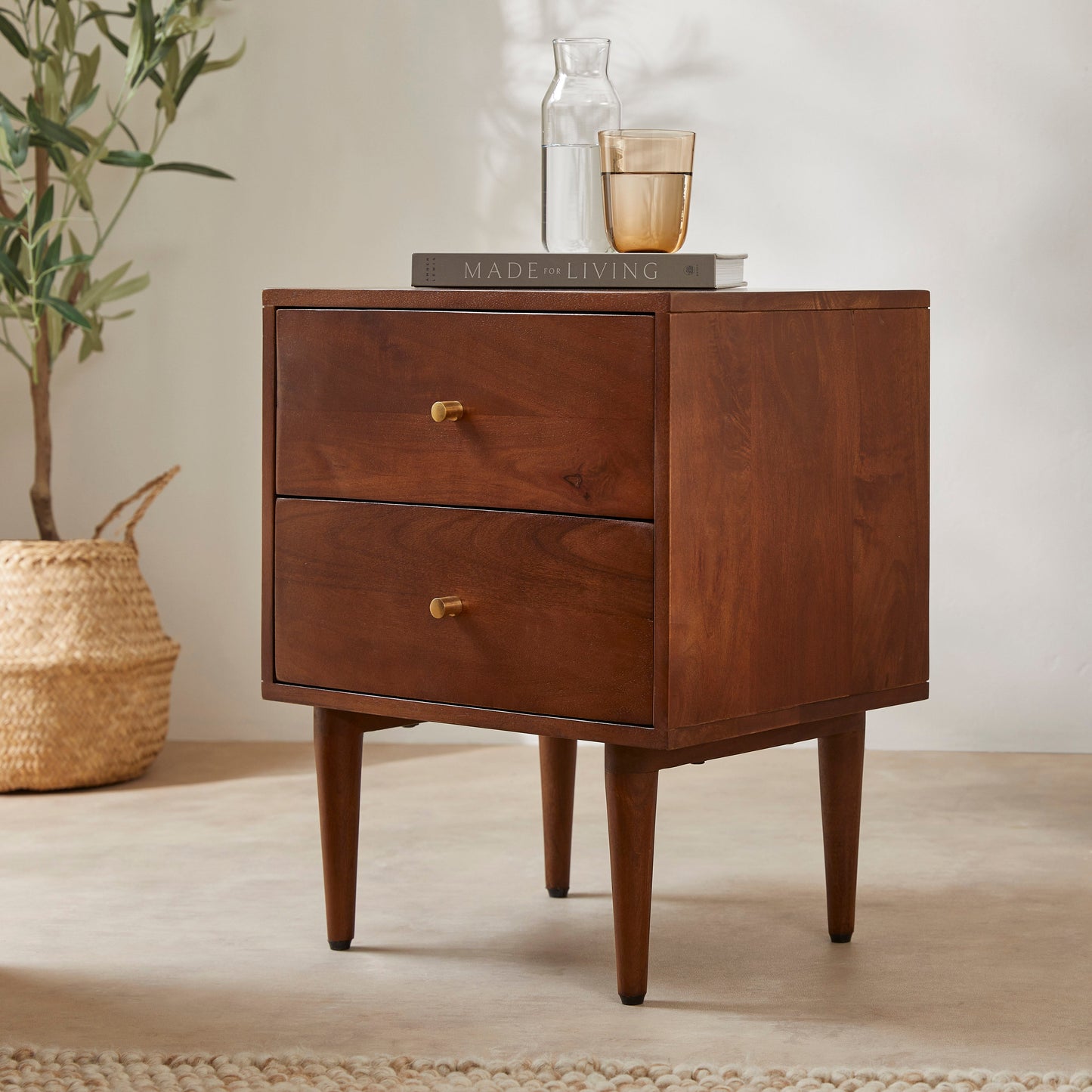 Oslo Bedside Table Scandinavian Walnut Solid Wood Assembled