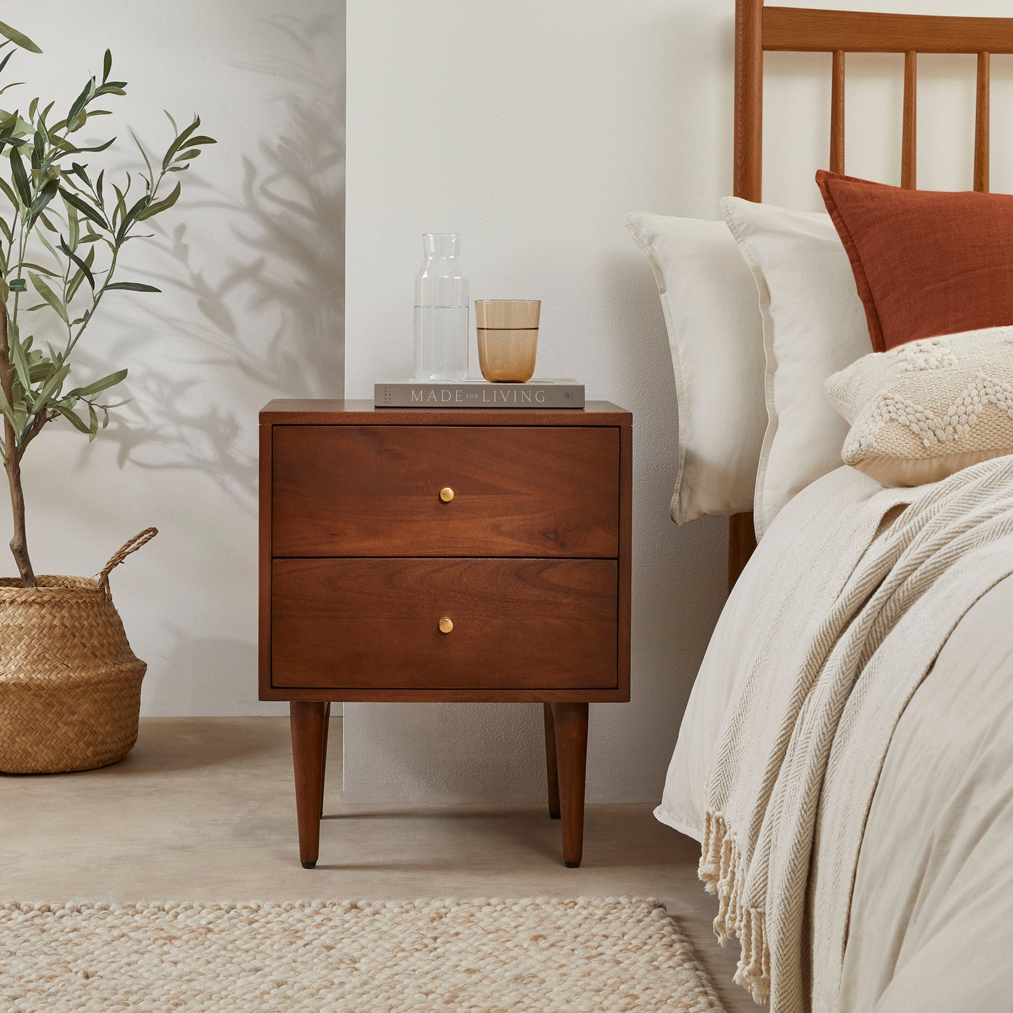 Oslo Bedside Table Scandinavian Walnut Solid Wood Assembled