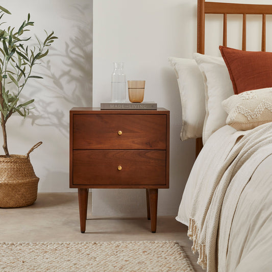 Oslo Bedside Table Scandinavian Walnut Solid Wood Assembled