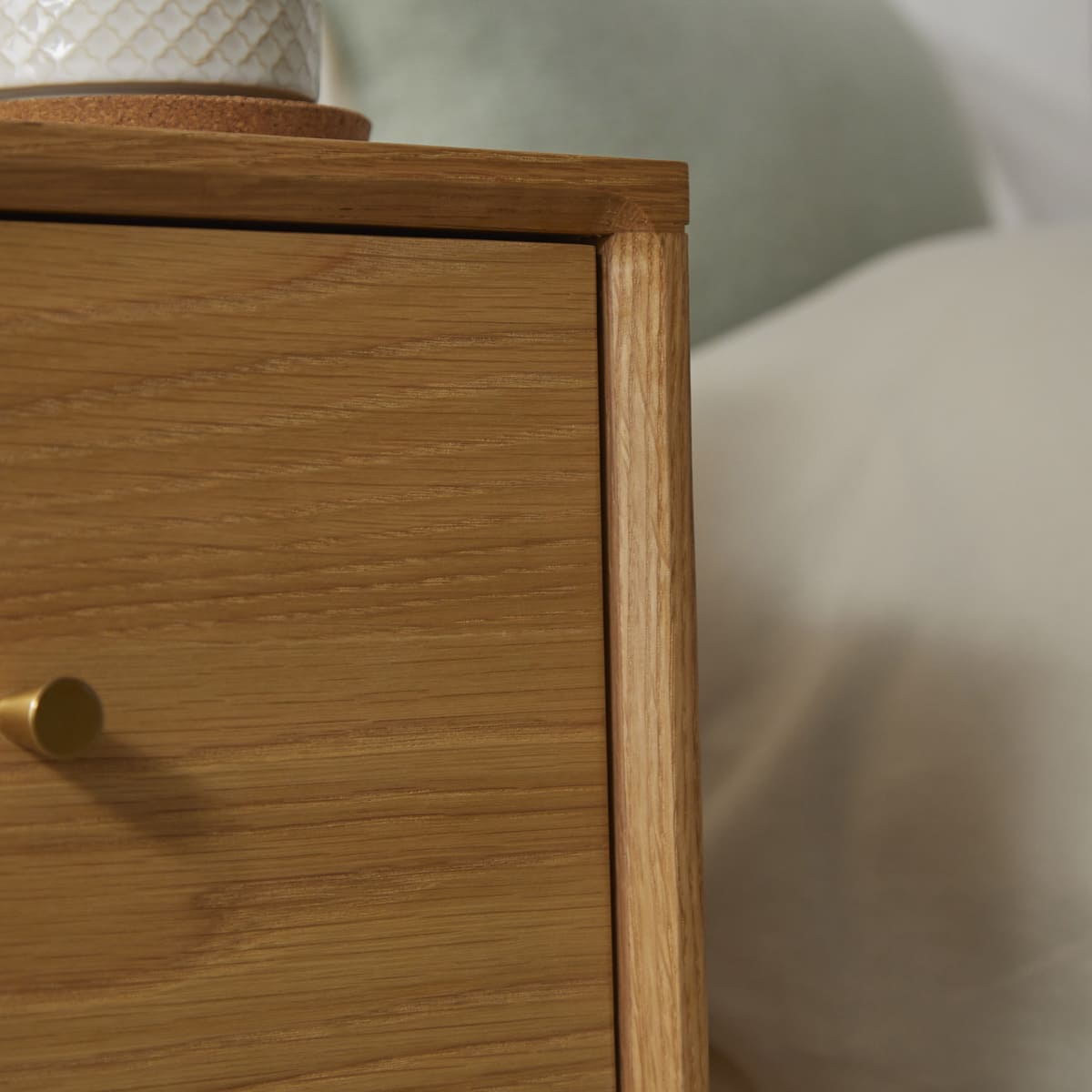 Wright Narrow Bedside Table Oak Hand Crafted Furniture for Small Spaces