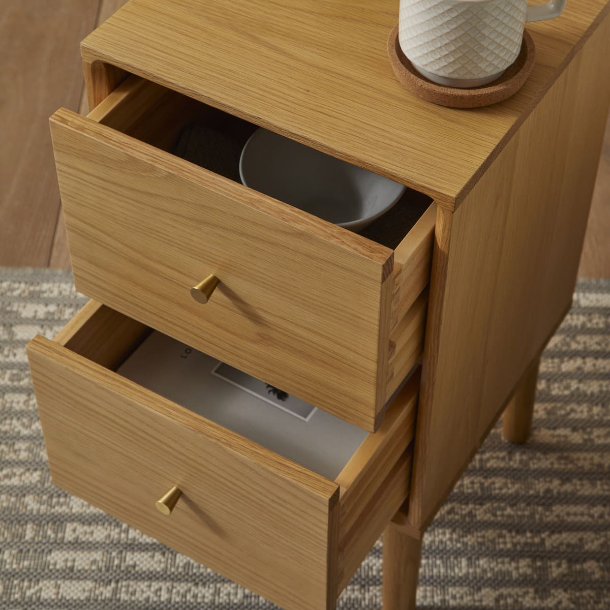 Wright Narrow Bedside Table Oak Hand Crafted Furniture for Small Spaces