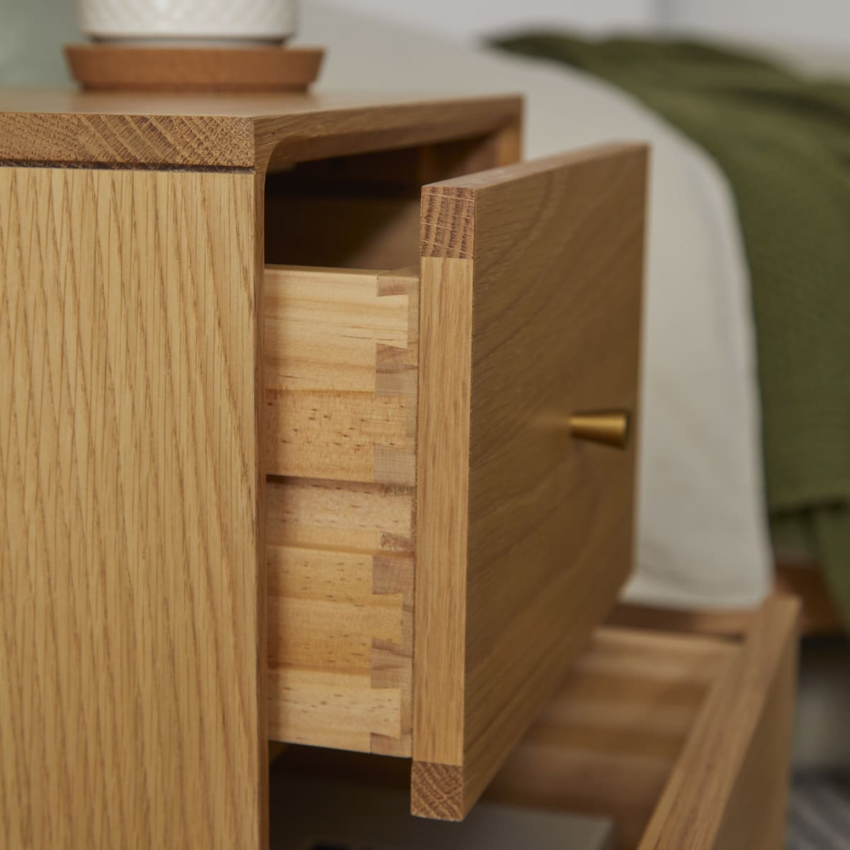 Wright Narrow Bedside Table Oak Hand Crafted Furniture for Small Spaces
