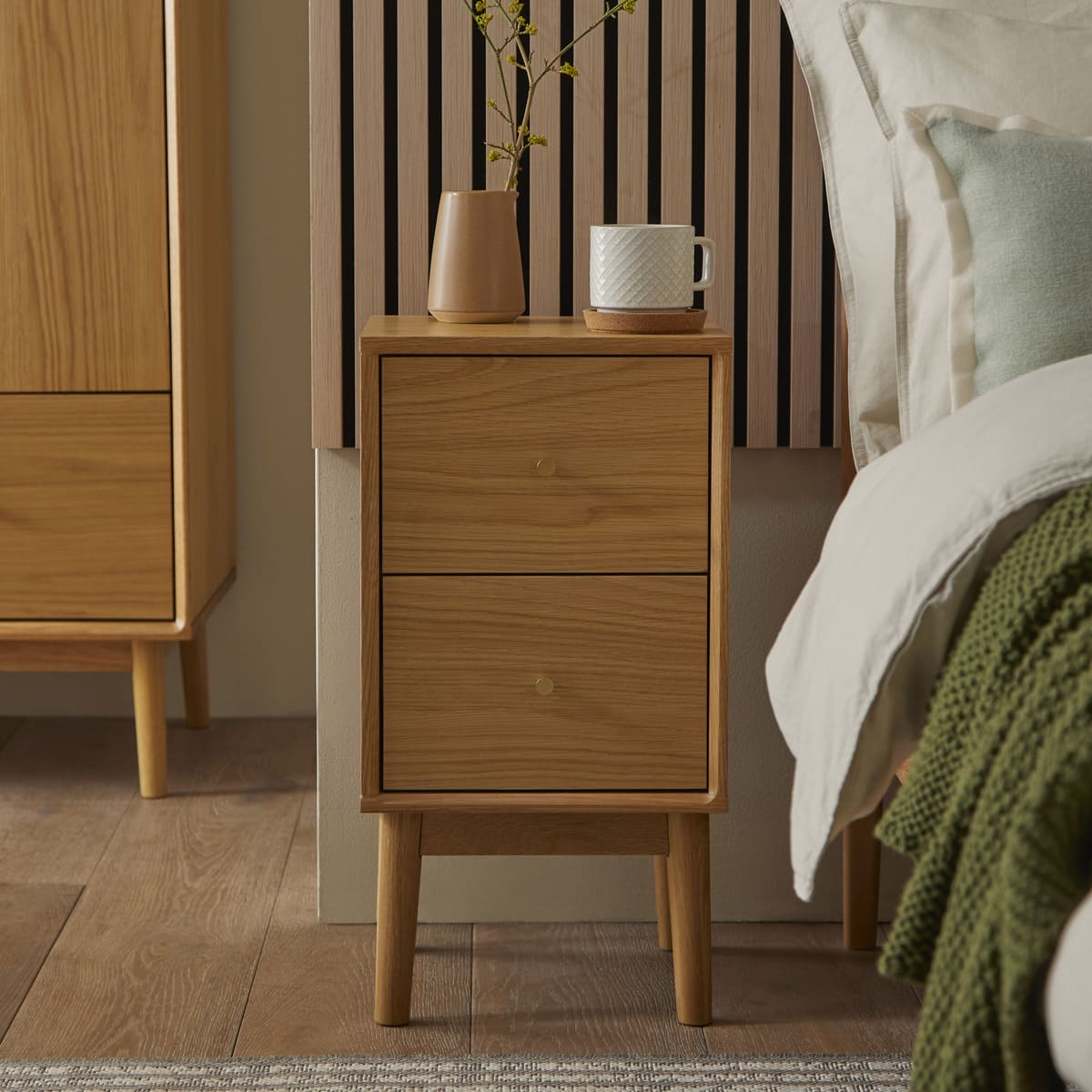 Wright Narrow Bedside Table Oak Hand Crafted Furniture for Small Spaces