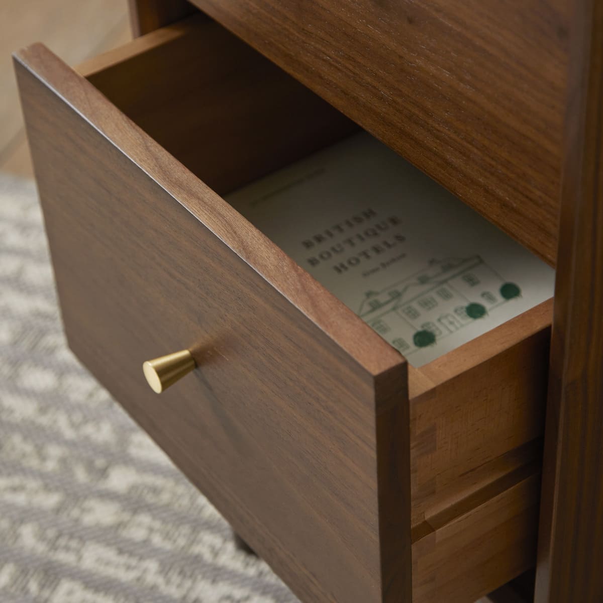Wright Narrow Walnut Bedside Table Hand Crafted Furniture for Small Space