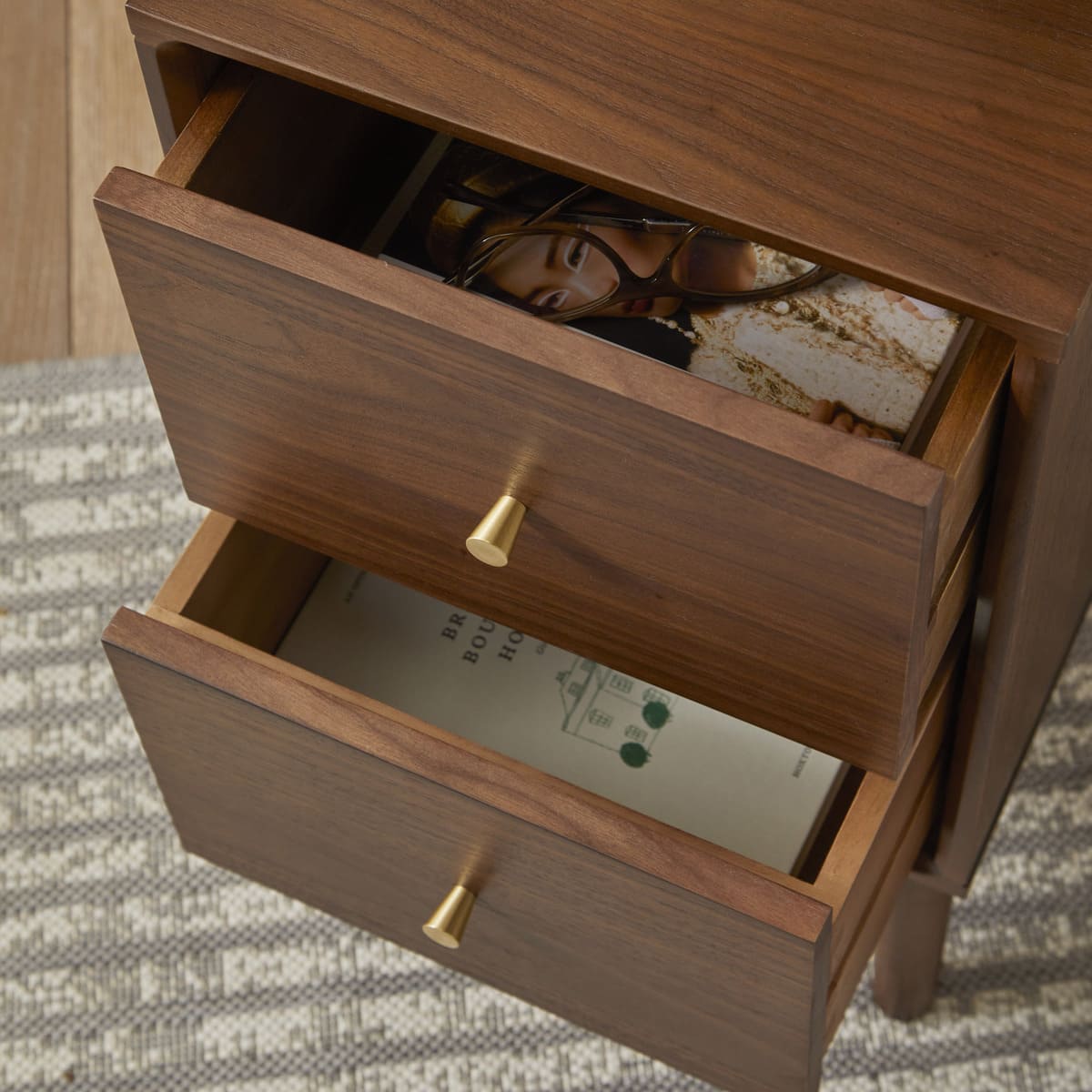 Wright Narrow Walnut Bedside Table Hand Crafted Furniture for Small Space