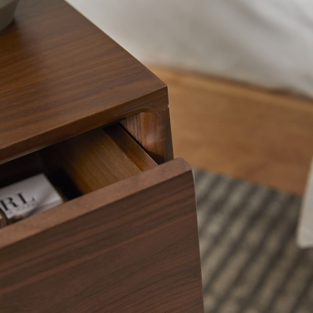 Wright Narrow Walnut Bedside Table Hand Crafted Furniture for Small Space