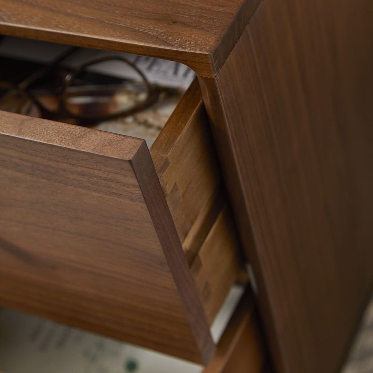 Wright Narrow Walnut Bedside Table Hand Crafted Furniture for Small Space