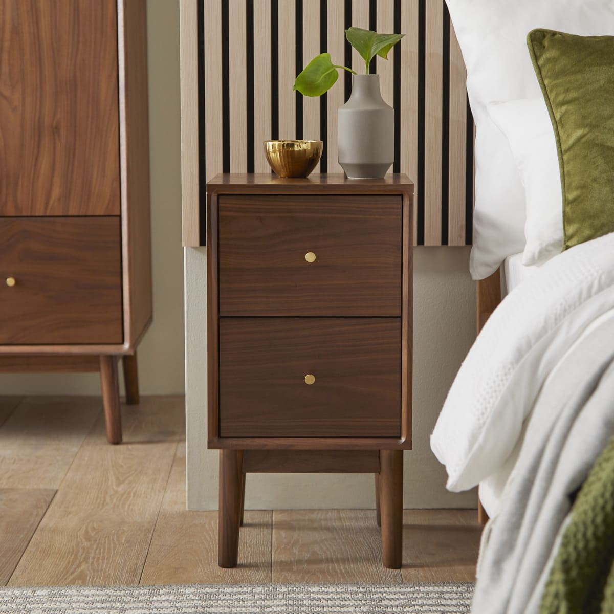 Wright Narrow Walnut Bedside Table Hand Crafted Furniture for Small Space