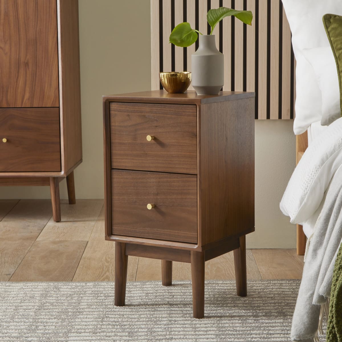 Wright Narrow Walnut Bedside Table Hand Crafted Furniture for Small Space