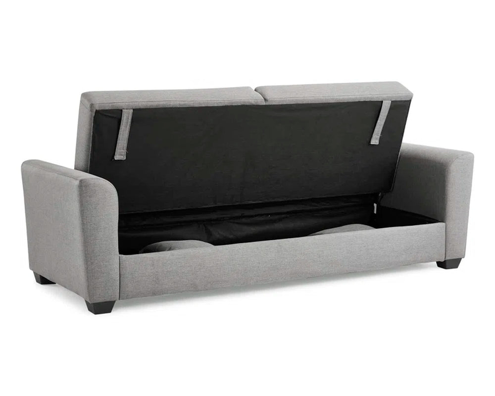 Grey Woven Sofa Bed Rounded Arms 215cm Kasheena Easy Open