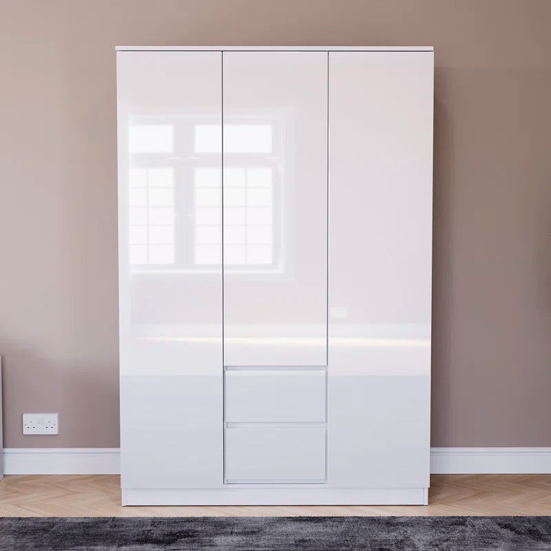 Oslo 3 Door 2 Drawer High Gloss Wardrobe, (FSC 100%) Bedroom Home Clothing Storage Furniture