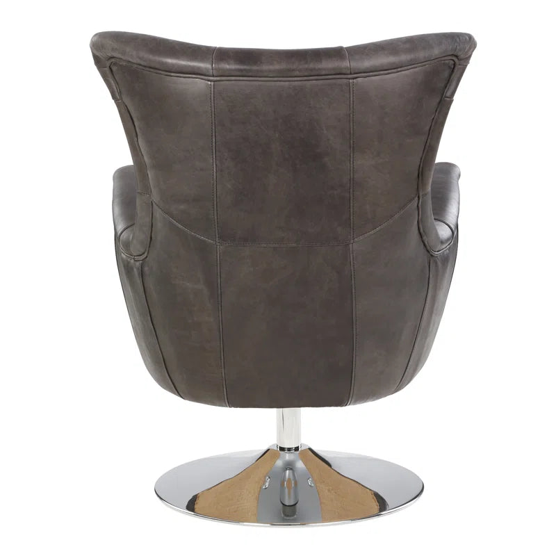 Cantillo Swivel Genuine Leather Wingback Chair No Assembly