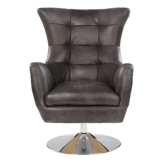 Cantillo Swivel Genuine Leather Wingback Chair No Assembly