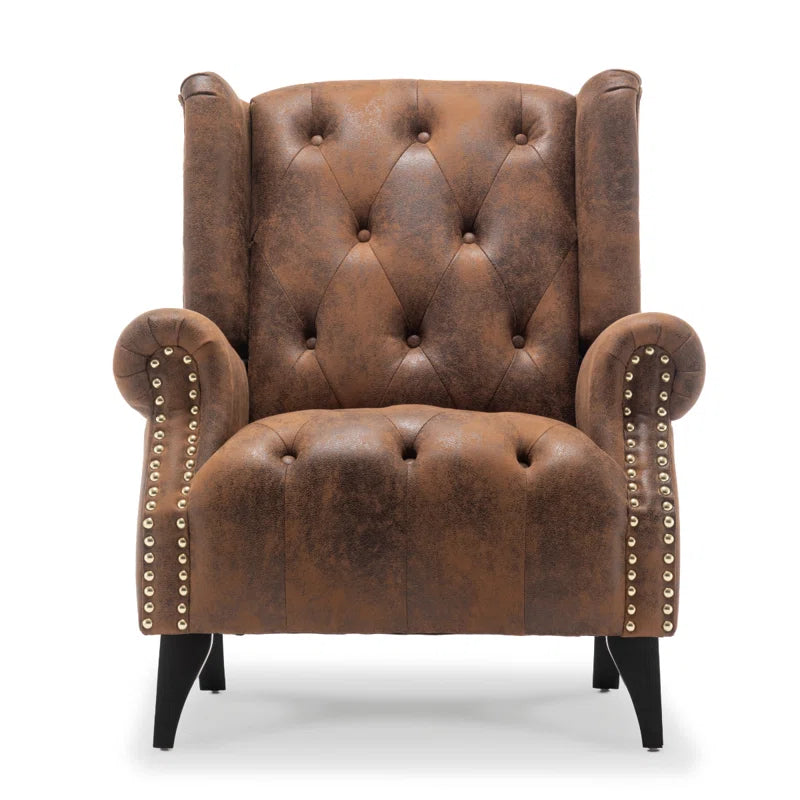 Microsuede Wingback Chair Mimics Distressed Leather