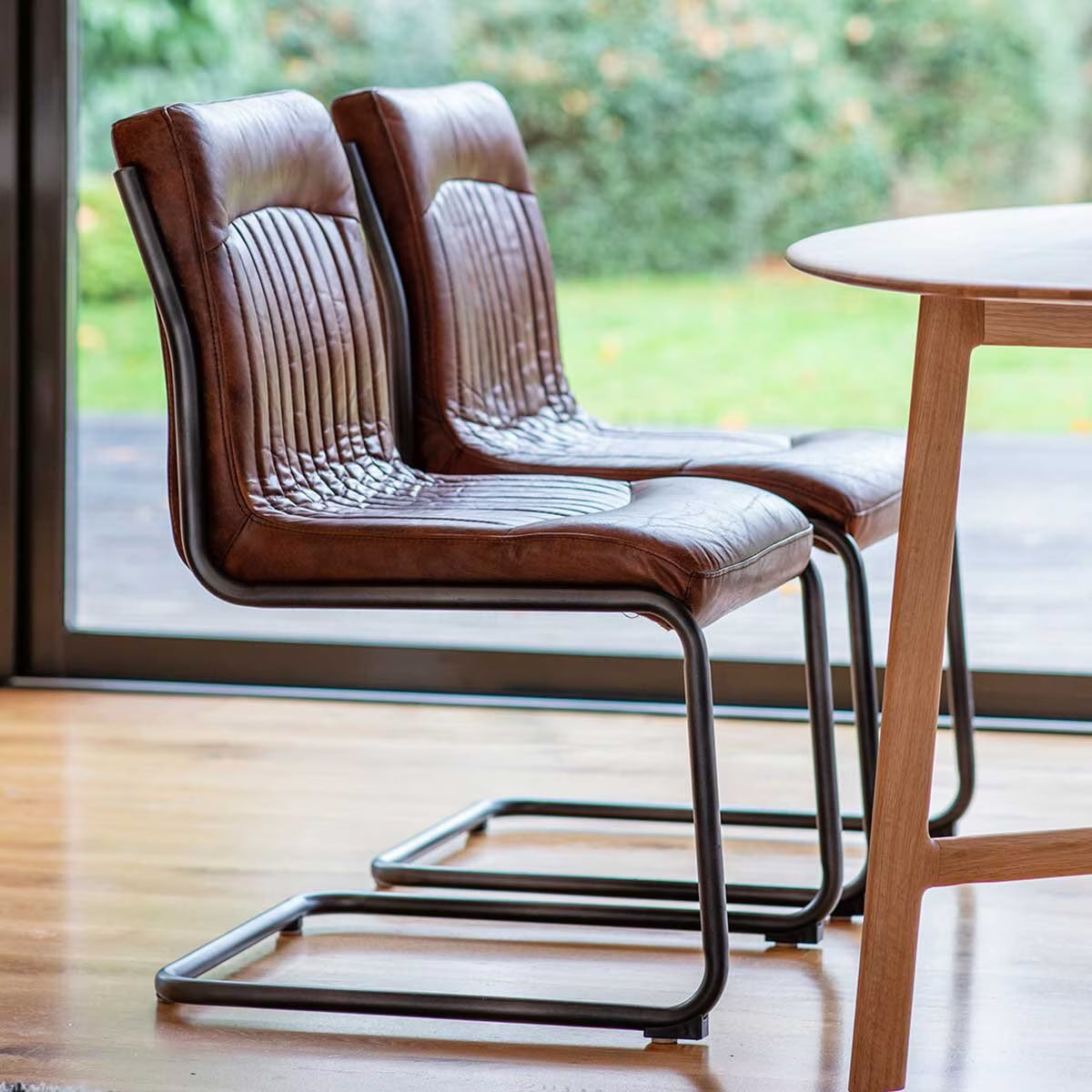 Capri Brown Leather Cantilever Dining Chair