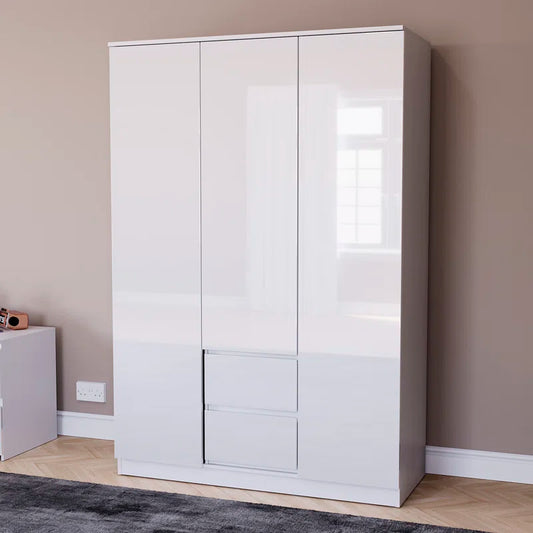 Oslo 3 Door 2 Drawer High Gloss Wardrobe, (FSC 100%) Bedroom Home Clothing Storage Furniture