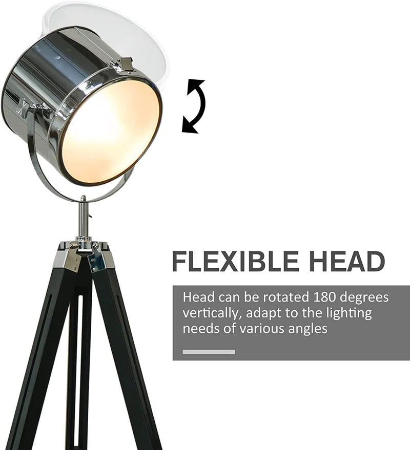 Statement Tripod Floor Lamp Industrial Design Argent 110cm