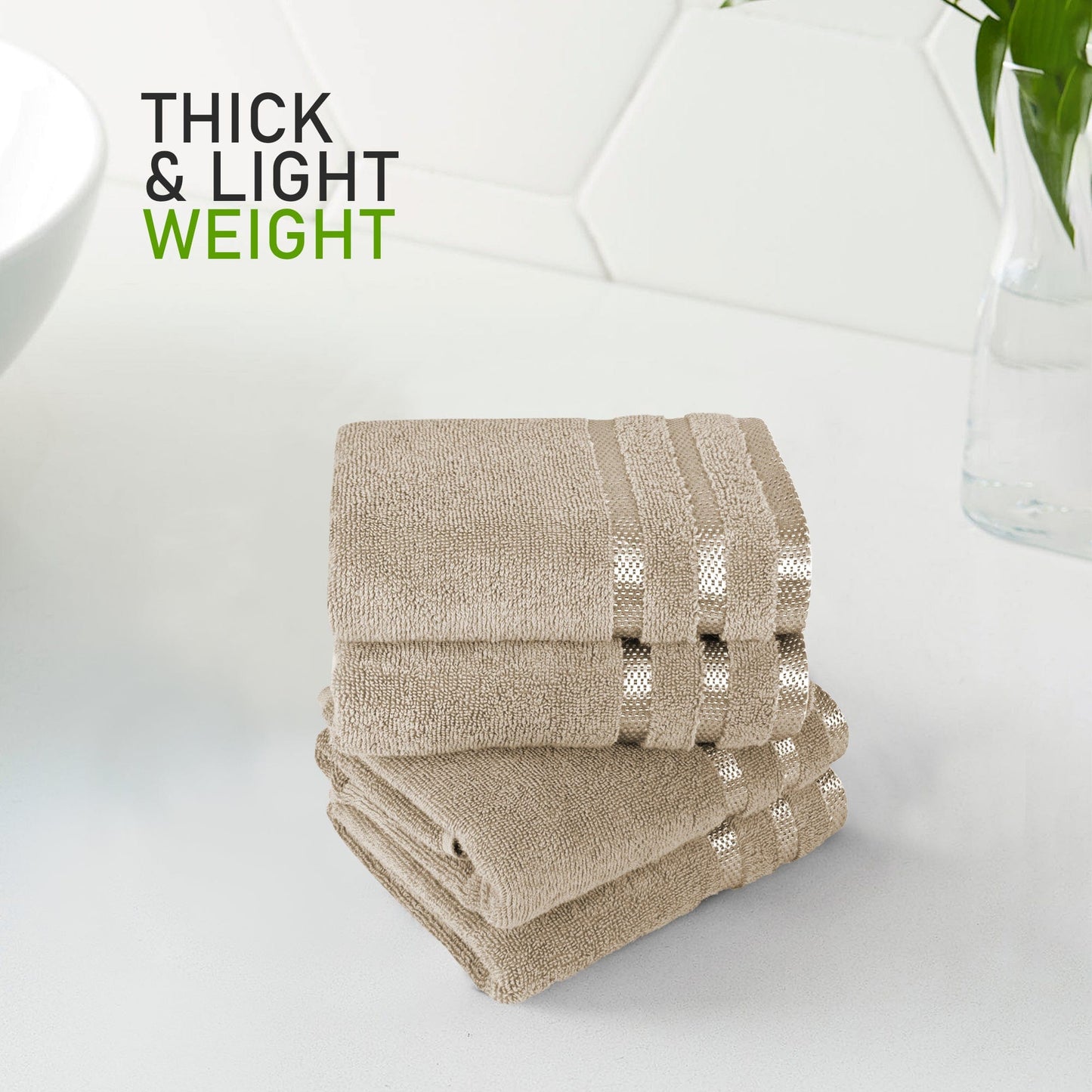 Belmont Viscose Stripe Beige Towels 100% Cotton Hotel Quality Super Absorbent 10 Piece Bale Set, 4 Hand Towel & 12 Face Cloths by OLIVIA ROCCO
