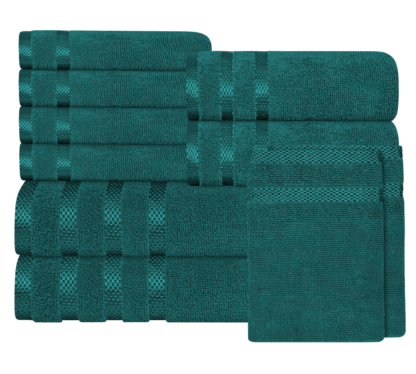 Olivia Rocco Belmont Viscose Stripe Jade Green Towels | 100% Cotton Hotel Quality | 10 piece Bale Set