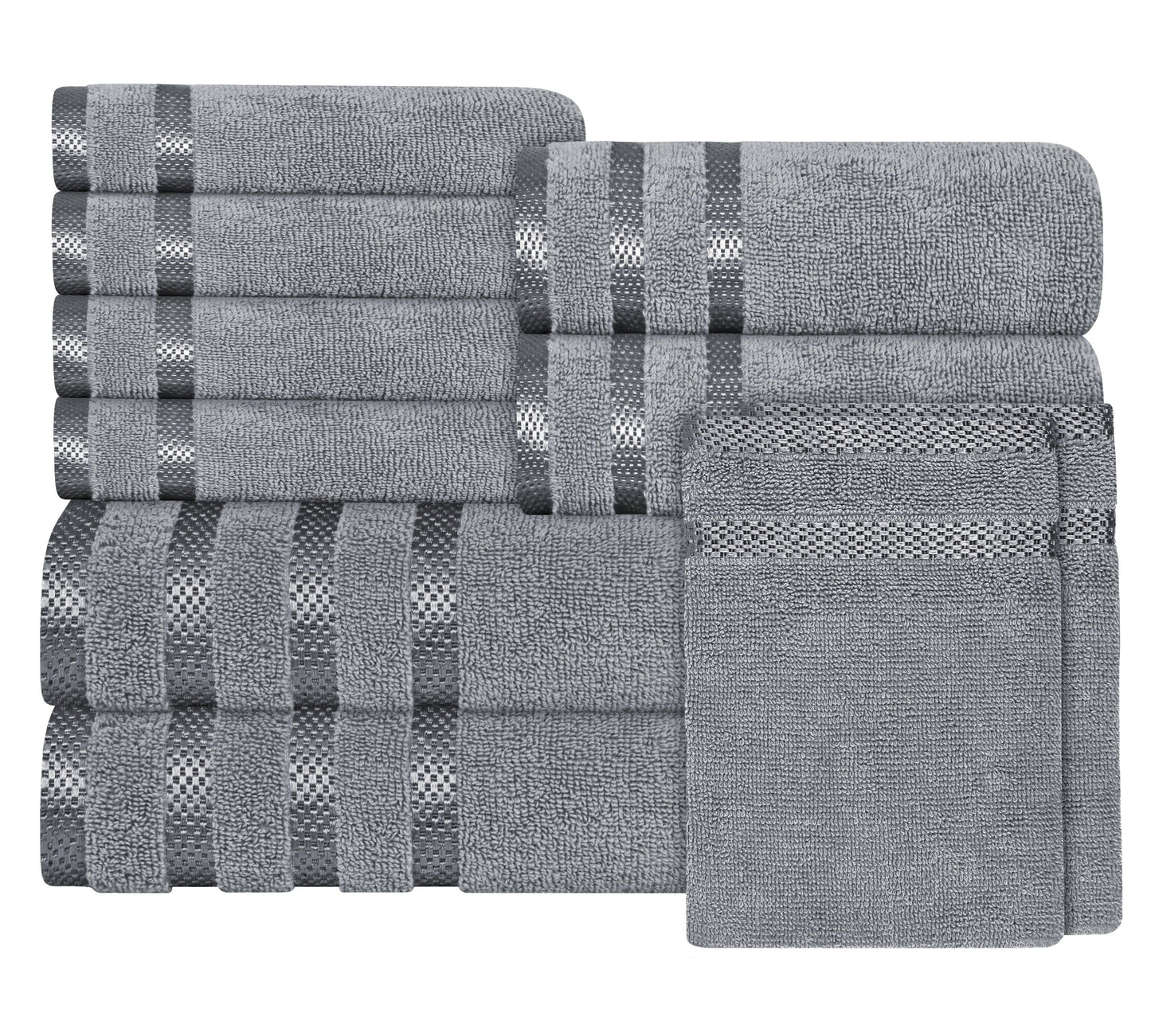 Belmonth Silver Stripe Viscose Towels 100% Cotton Hotel Quality Super Absorbent 10 Piece Bale Set, 4 Hand Towel & 12 Face Cloths by OLIVIA ROCCO