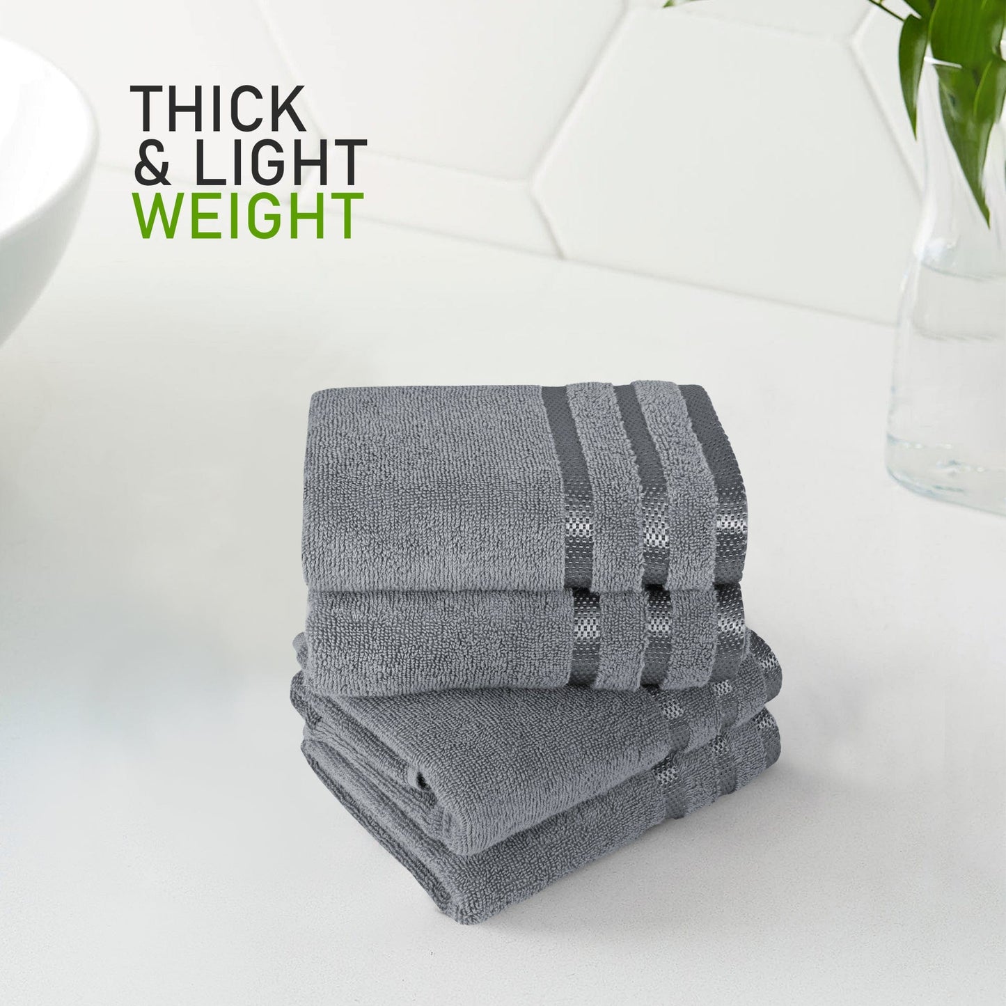 Belmonth Silver Stripe Viscose Towels 100% Cotton Hotel Quality Super Absorbent 10 Piece Bale Set, 4 Hand Towel & 12 Face Cloths by OLIVIA ROCCO