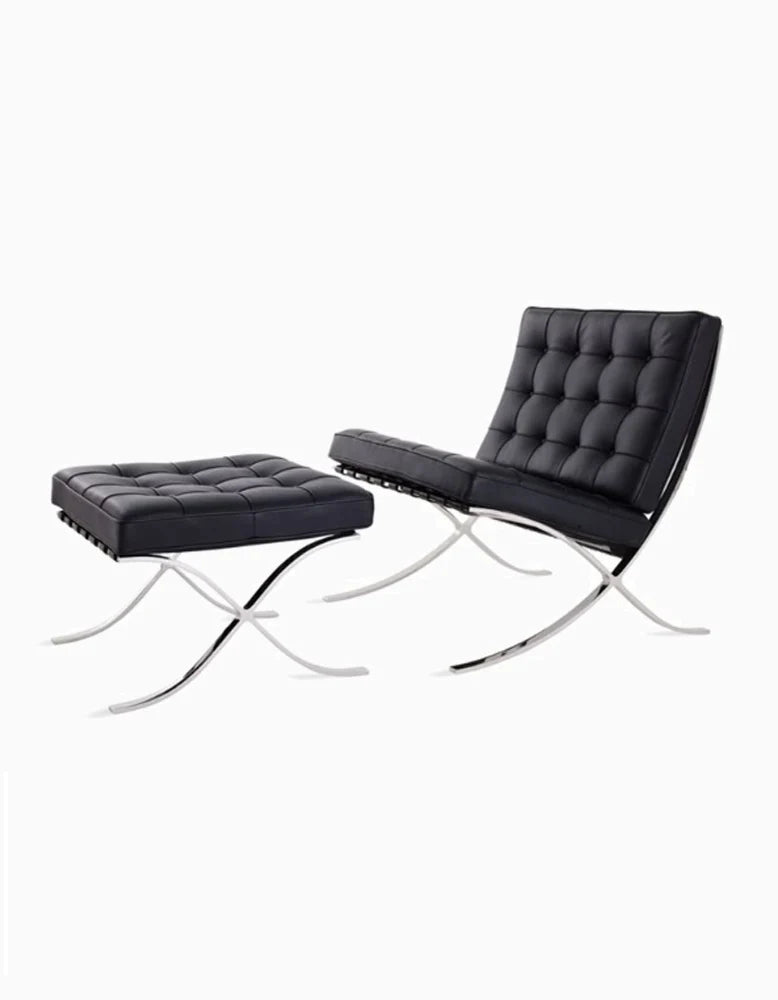 Modern Barcelona Designer Chair & Ottoman Genuine Leather