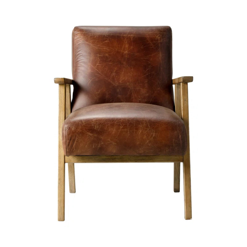 Flossy Genuine Leather Armchair Tan Mid Century Design