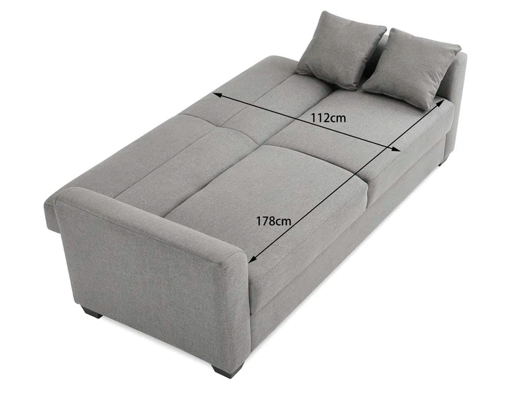 Grey Woven Sofa Bed Rounded Arms 215cm Kasheena Easy Open