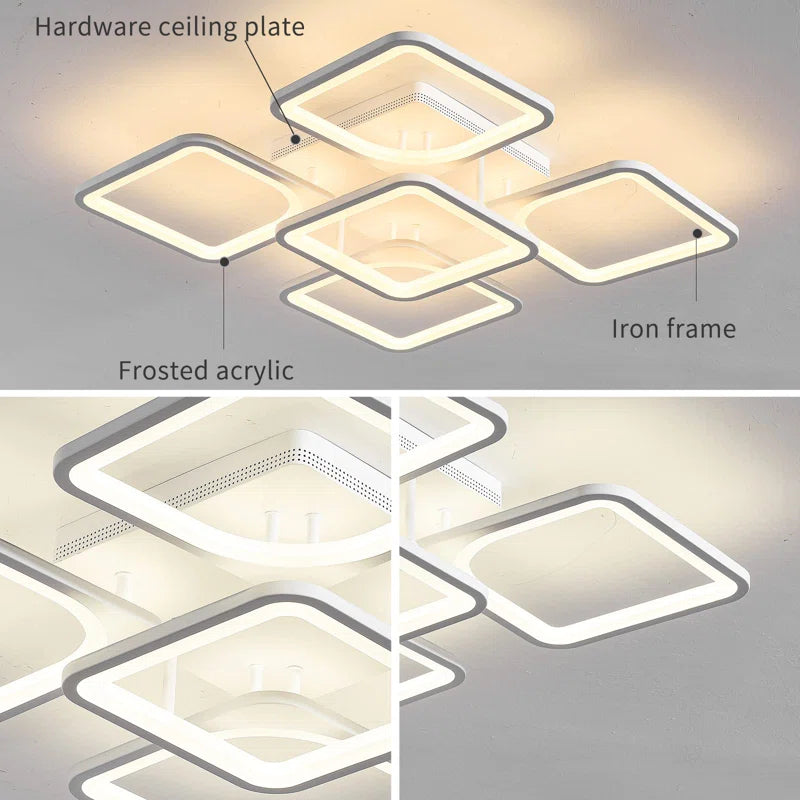 Squares Acrylic Chandelier Flausch 5-Light 60Cm Modern Ceiling Light, Dimmable LED Flush Mount with Remote, 
