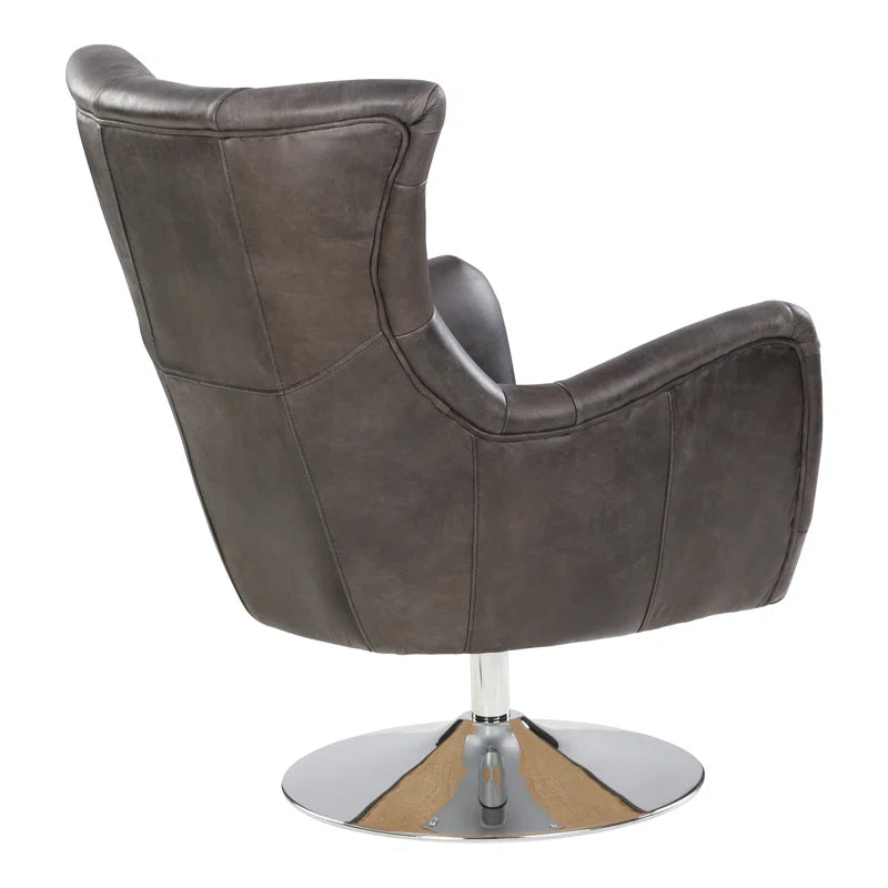 Cantillo Swivel Genuine Leather Wingback Chair No Assembly