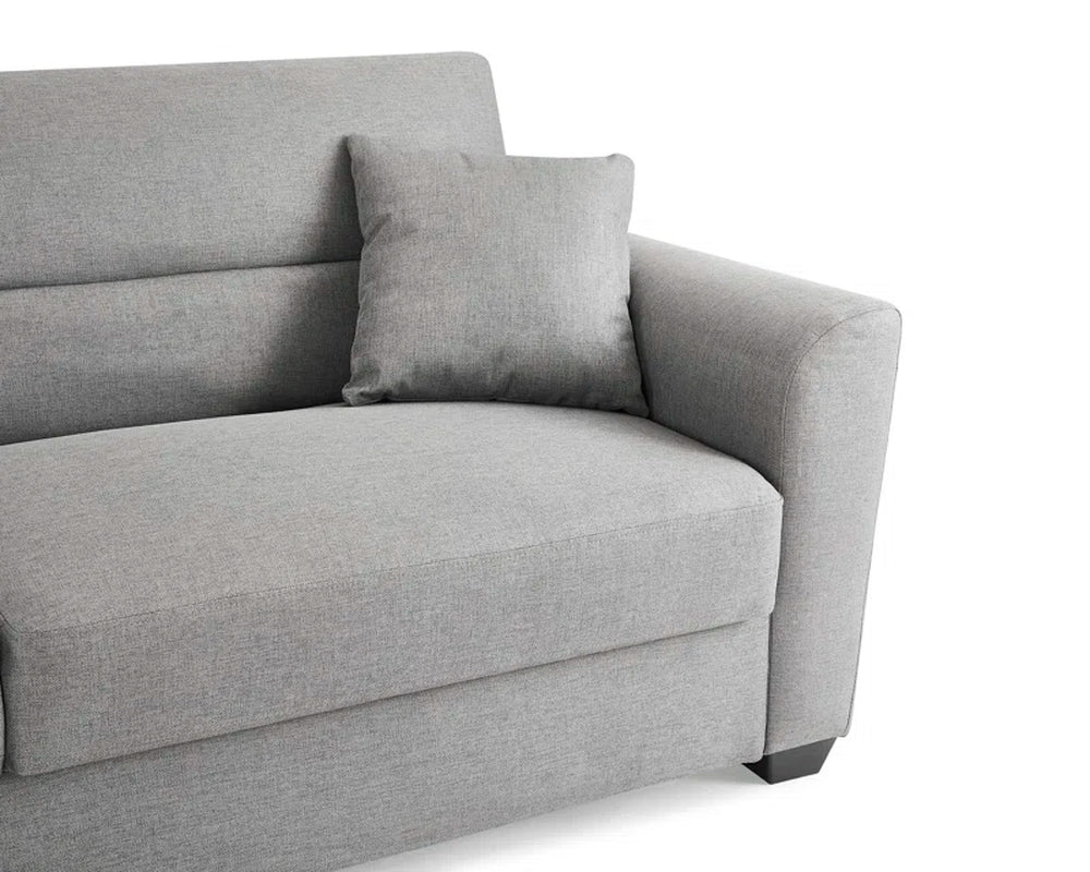 Grey Woven Sofa Bed Rounded Arms 215cm Kasheena Easy Open