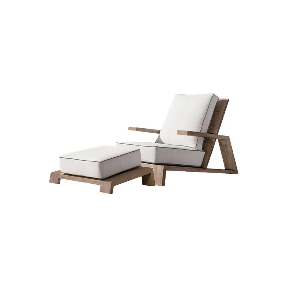 Chandler Oak Lounge Chair and Ottoman — White Outdoor Garden Armchair