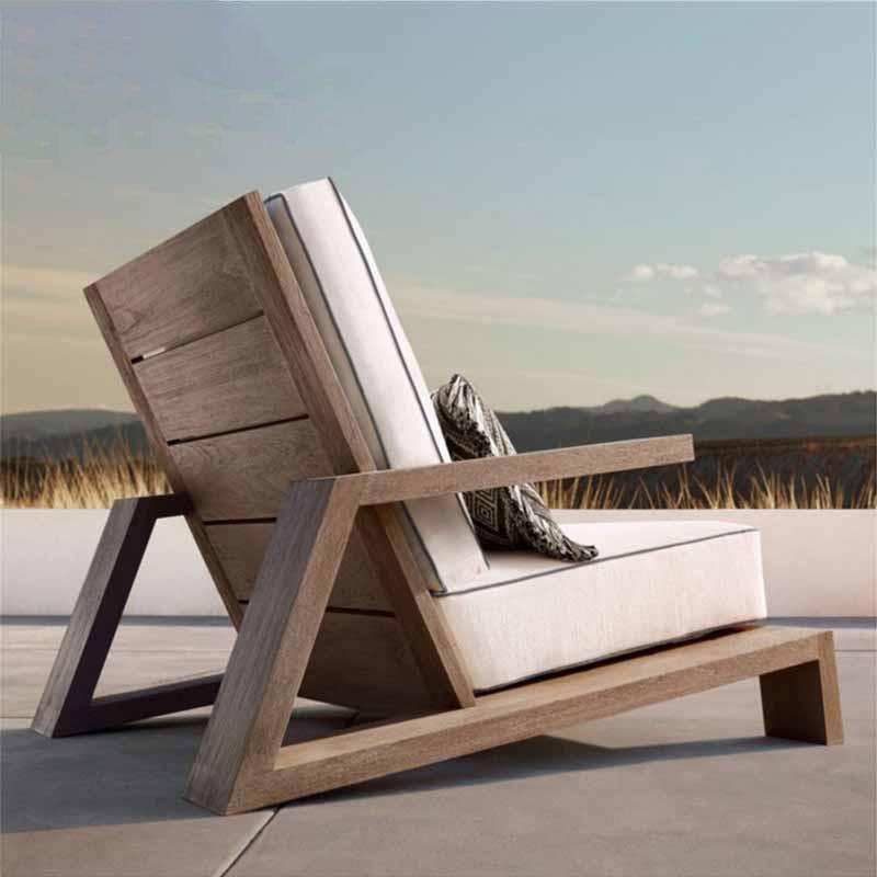 Chandler Oak Lounge Chair and Ottoman — White Outdoor Garden Armchair