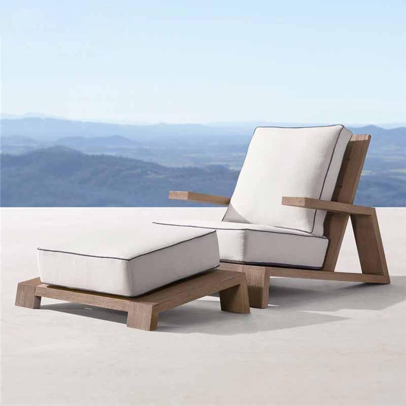 Chandler Oak Lounge Chair and Ottoman — White Outdoor Garden Armchair