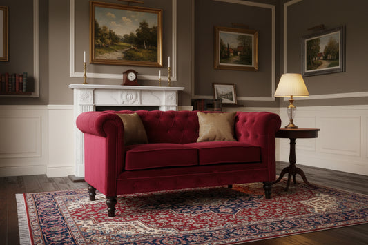 Wine Red Velvet Chesterfield Sofa Made to Order | 2 Seater Cotton Velvet Sofa