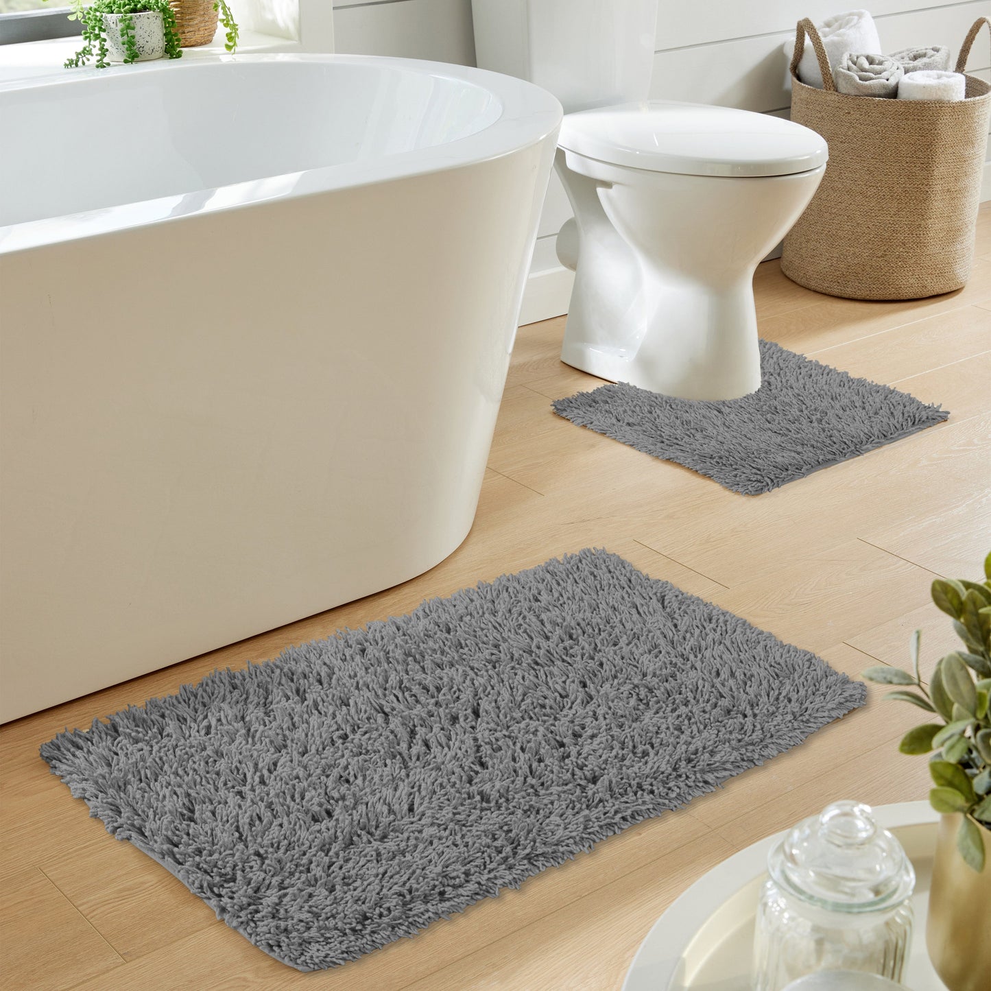 Como Grey Bath Mat & Pedestal Set | 2 Piece Non-Slip Super Absorbent