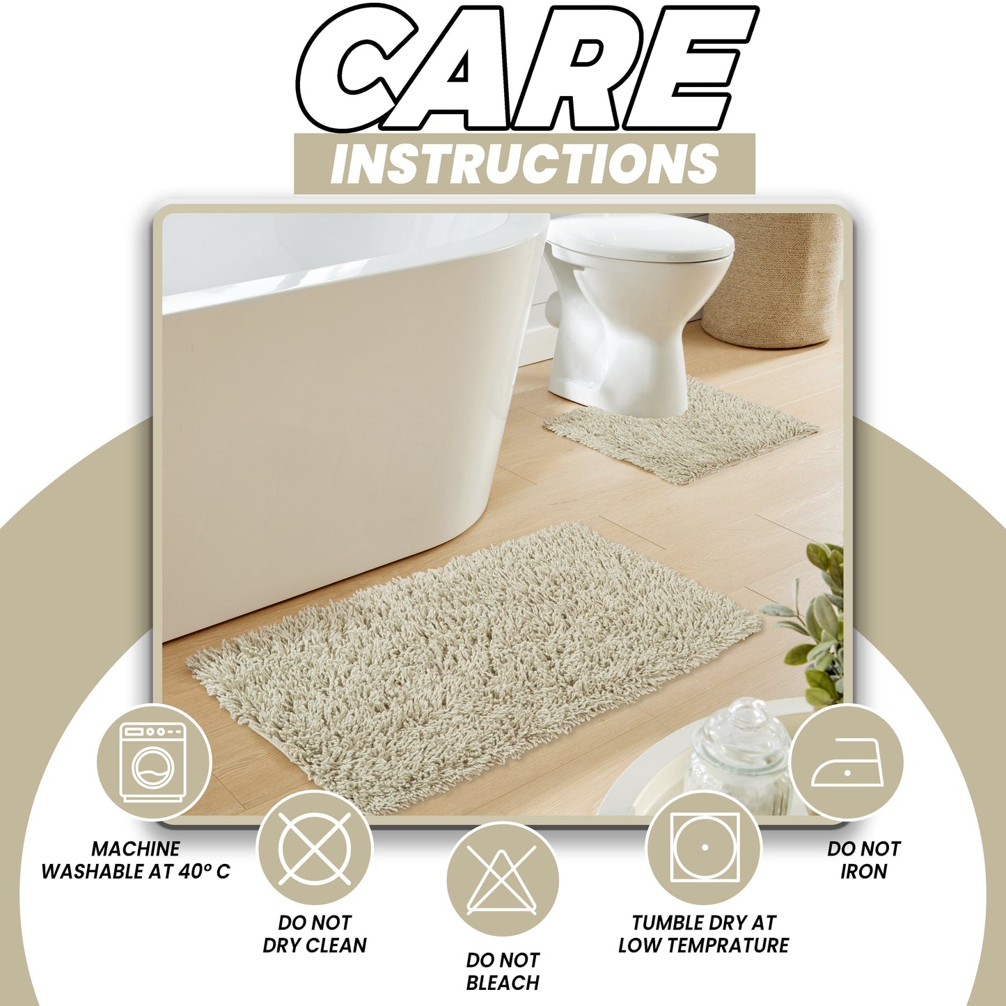 Como Natural Bath Mat & Pedestal Set | 2 Piece | Non-Slip Super Absorbent