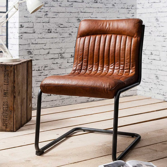 Capri Brown Leather Cantilever Dining Chair