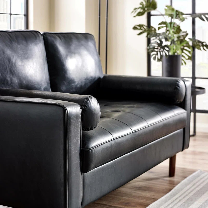 3 seat Faux Leather Sofa Altmann 187Cm Round Arm 